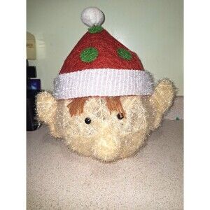 Cracker Barrel Elf Pixie Head Tree Topper Santa Hat 15" Christmas Decor